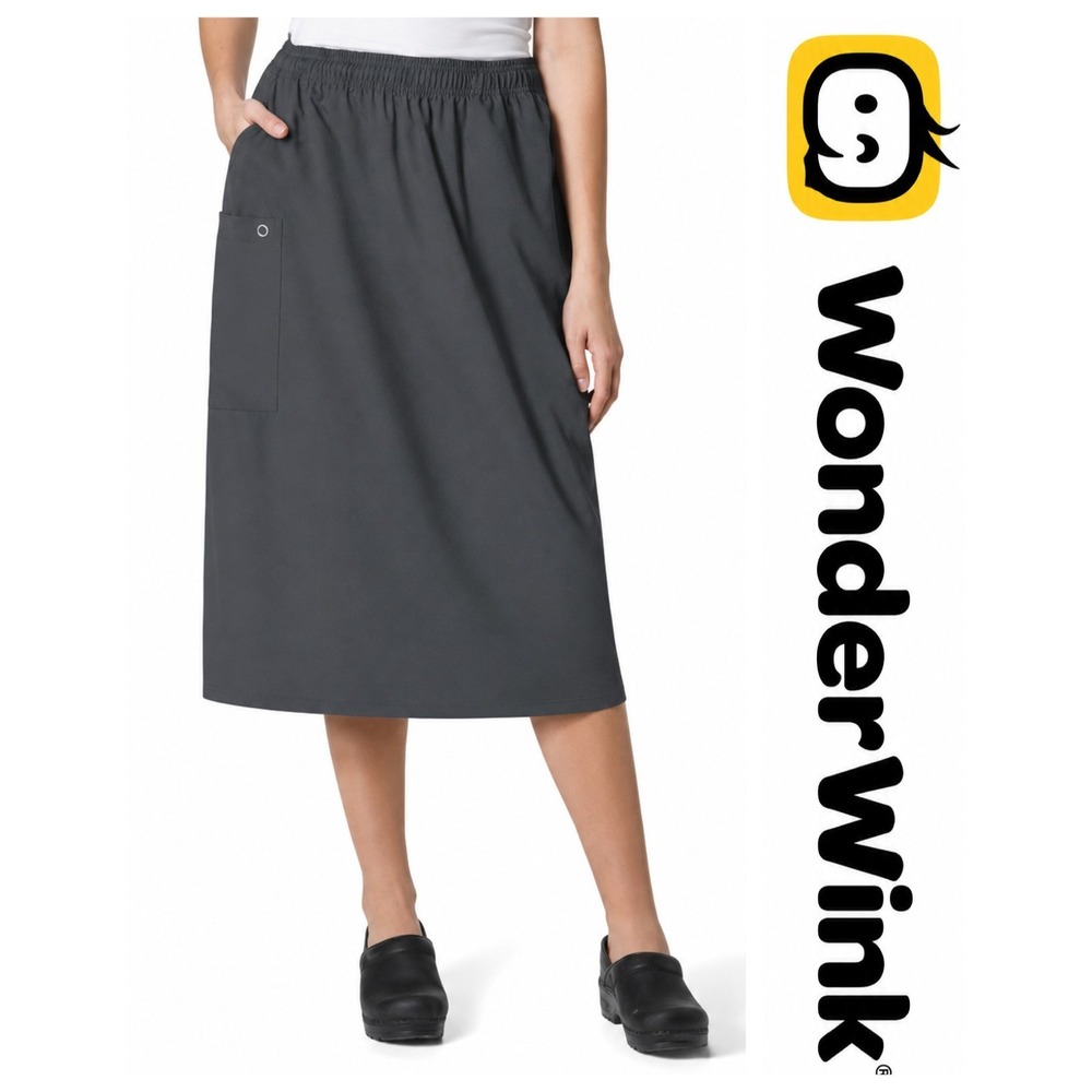 WonderWink Wonderwork Pewter Gray Elastic Waist Pull-On Cargo Scrub Skirt XS